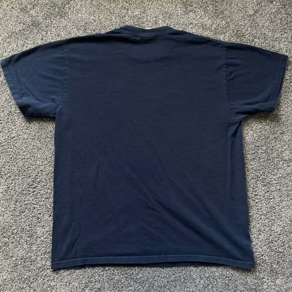 Vintage Nike Center Swoosh T Shirt Mens Large Navy Blue Yellow Logo USA Fabric